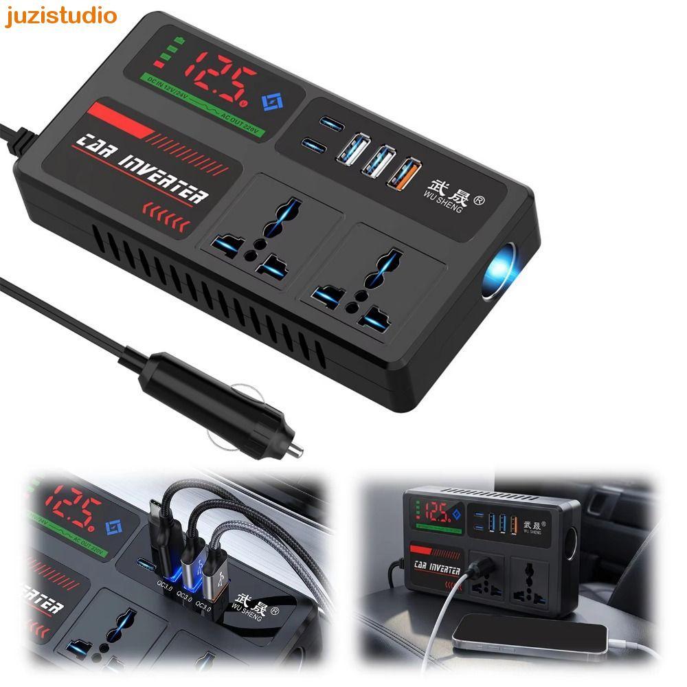 Conversor De Carro JUZISTUDIO , Adaptador De Energia Do Inversor QC3.0 Com Display Digital , Veículo De Carregamento Ráp