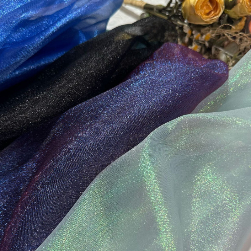 Tecido de Organza colorido fio sereia alta densidade Flash Laser traje de casamento moda tecido DIY