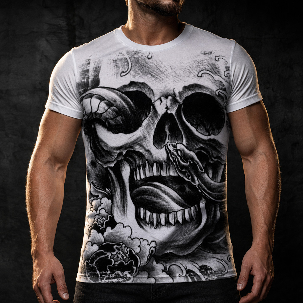 Camiseta Caveira Serpente Flor Caveira 03 - Dicelli