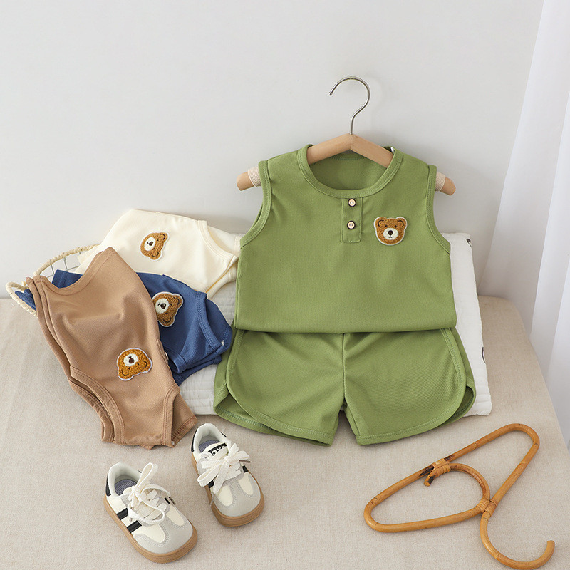 Colete infantil terno bebê verão sem mangas camiseta Shorts terno de duas peças meninos meninas roupas infantis Waffle e