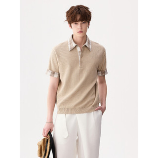 CHICERRO Sicilian Roupas Masculinas High-End Casual Retro Xadrez Costura Lapela Suéter Manga Curta Meninos Na Moda