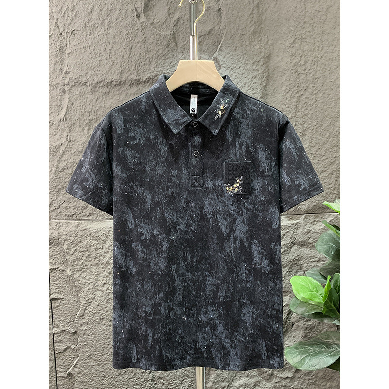 Camisa polo masculina de manga curta bordada americana de alta qualidade verão street Wear high street Casual estilo fin