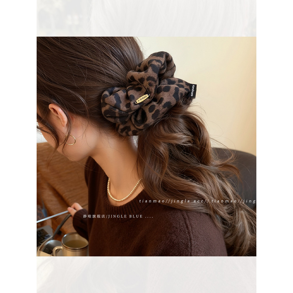 Retro temperamento leopardo impressão Scrunchy anel de cabelo cabeça corda feminino 2026 novo estilo bola cabeça rabo de