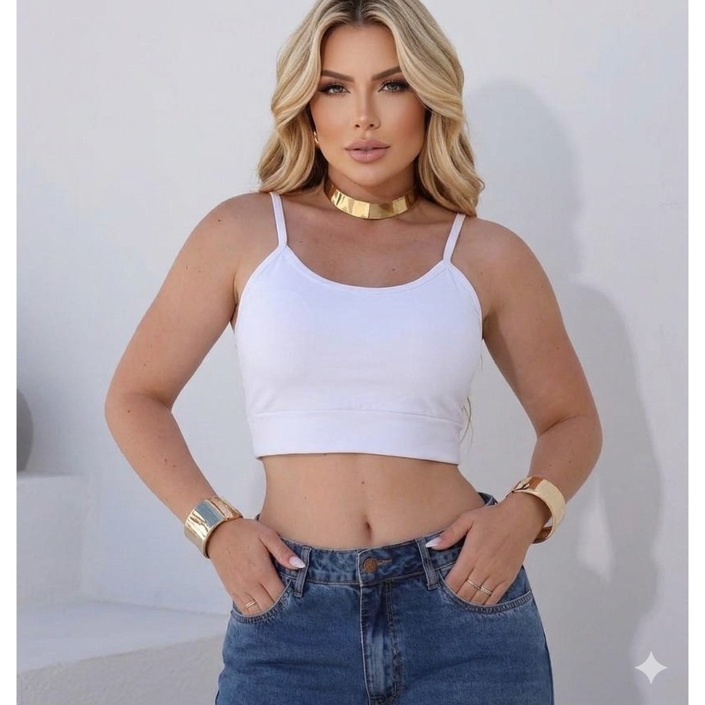 blusa cropped feminino canelado alça fina regata regatinha elastano perfeito look