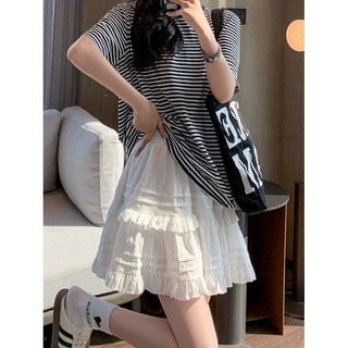 Saia Pettiskirt branca estilo balé feminina início da primavera pequena saia curta saia doce saia evasê saia bolo