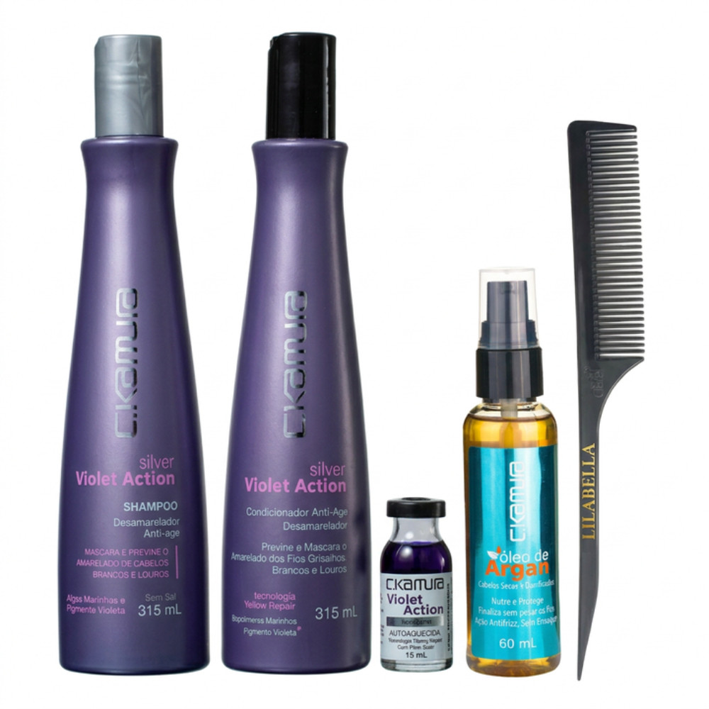 Kit C.Kamura Silver Brilho Argan + Pente Lilabella