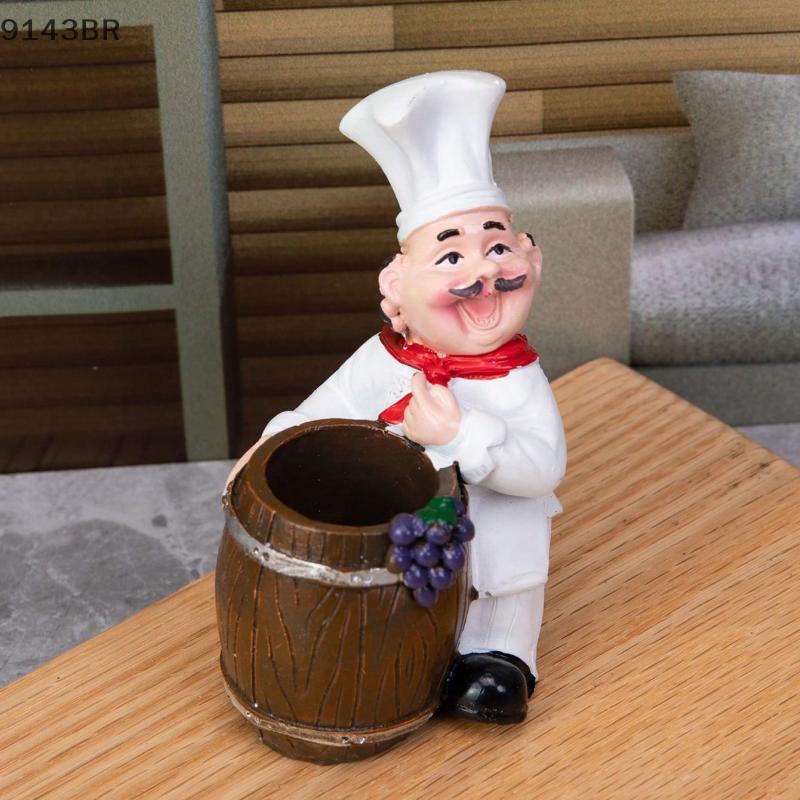 Charmoso Suporte De Dente Com Tema De Chef Barril De Madeira-Material De Resina Sem Necessidade De Energia Adequado Para