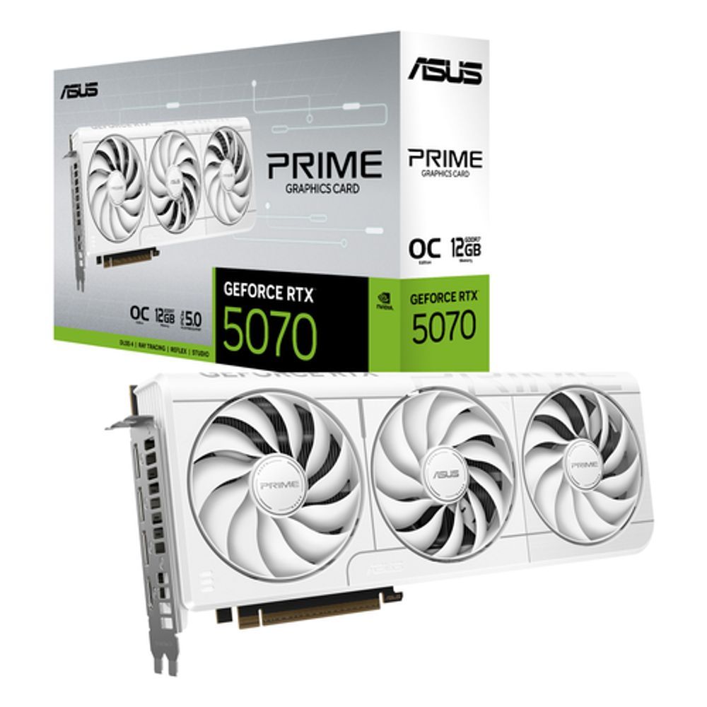 Placa de Video GeForce NVIDIA ASUS RTX5070 12GB PRIME WHITE OC GDDR7 90YV0M19-M0NA00