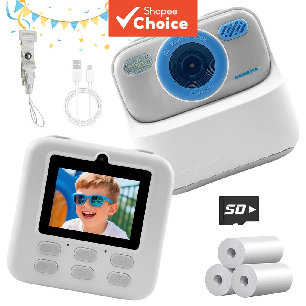Câmera Instantânea Infantil com Impressão, Dupla Lente, Captura de Movimento, Ampliação 16x, Rolos de Papel, Marcadores