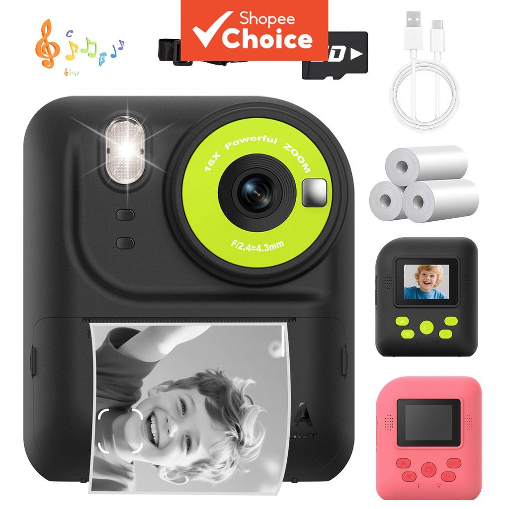Câmera Instantânea para Crianças com Impressão na Hora, Câmera de Brinquedo Térmica Sem Tinta com Múltiplos Filtros,