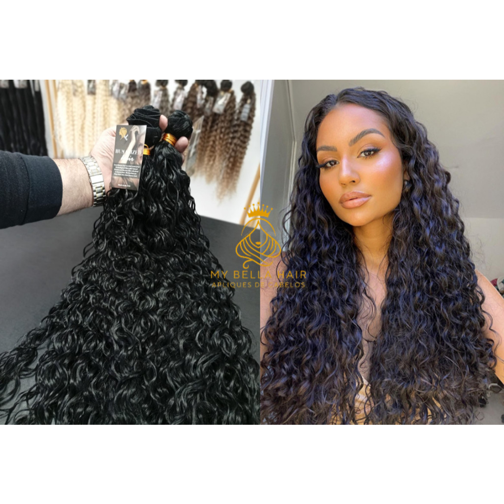 Aplique de Cabelo na Tela Mega Hair Natural Fibra Russa Cacheado 70cm Premium Bella Hair