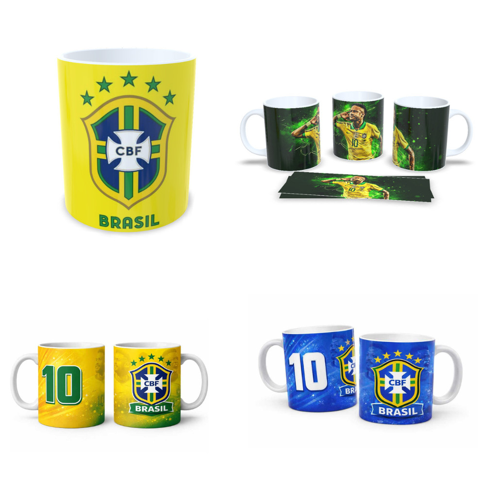 Caneca da Seleção Brasileira, Personalizada com Seu Nome | Modelos da Copa | Presente Criativo para Torcedores