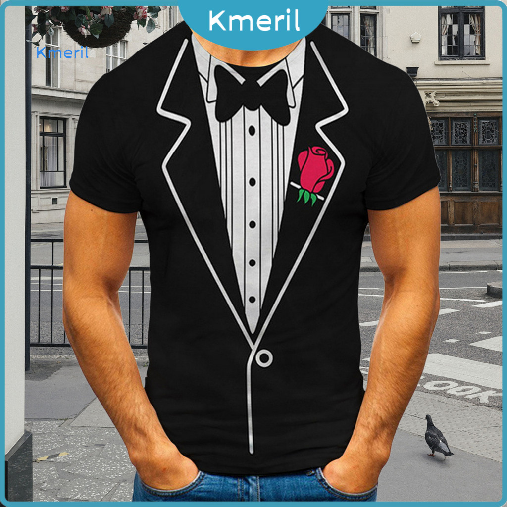 Men T-shirt Short Sleeve Tee Shirt Men's Fake Two-piece Breathable Pullover Top Round Neck Casual for Daily Wear Stylish