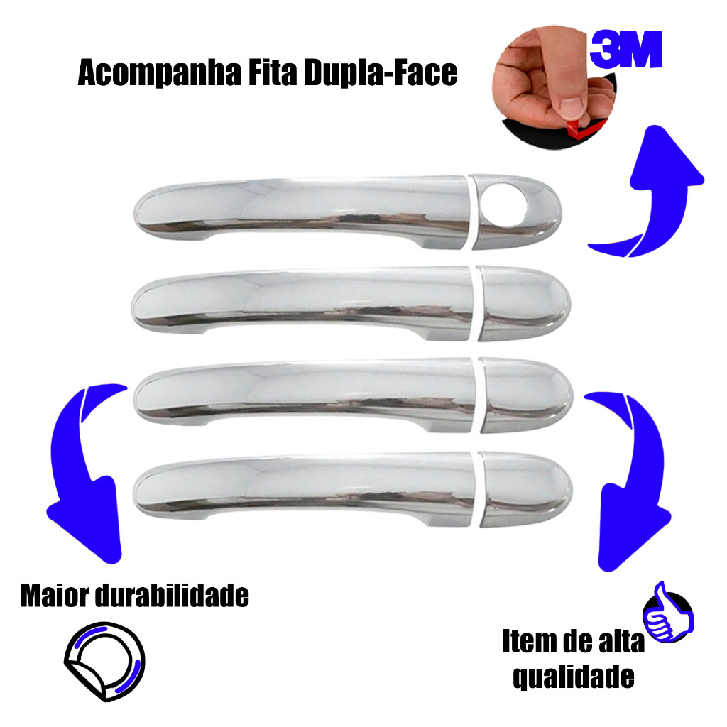 Kit Apliques Maçanetas: Grand Siena / Mobi /Palio G3 G4 G5/ Siena G3 G4/ Strada G5/ Idea - 4 Portas — imagem 2 de 2