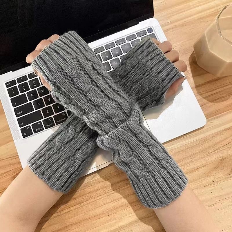 Luvas Longas Sem Dedos Femininas – Quente Grosso Cor Sólida Aquecedor De Braço Listrado Moda Malha Outono Novo — imagem 2 de 2