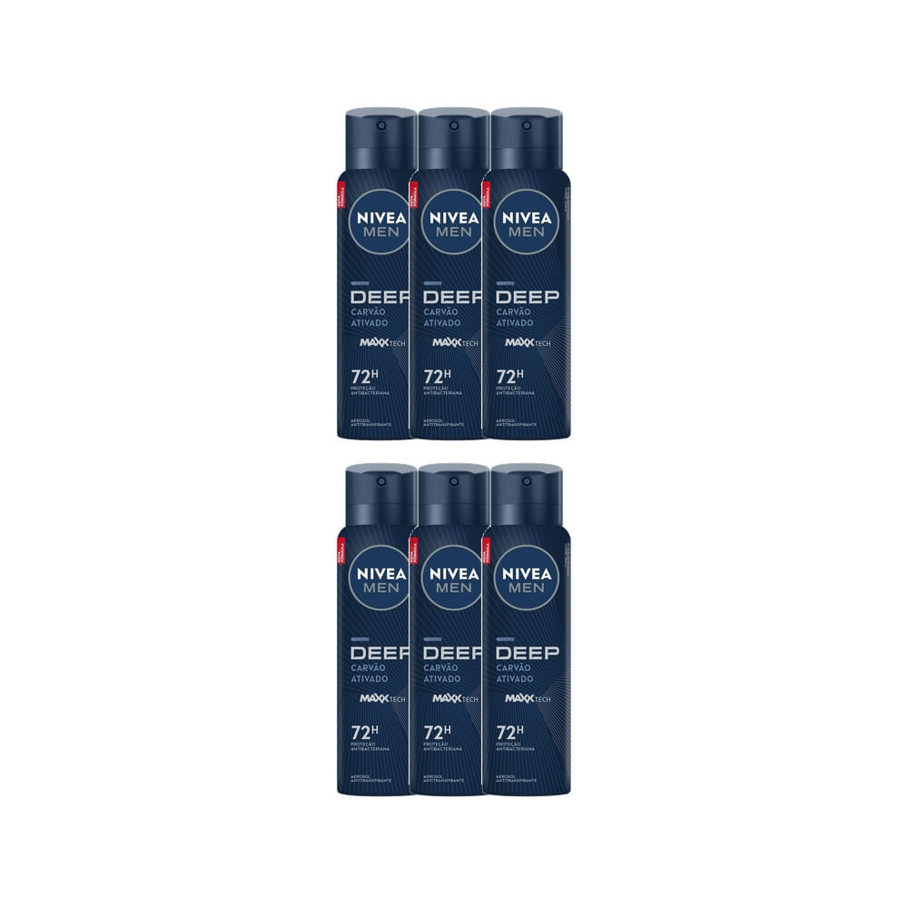 Kit 6 Desodorante Nivea Men Deep Original Aerosol Antitranspirante 48h 150ml