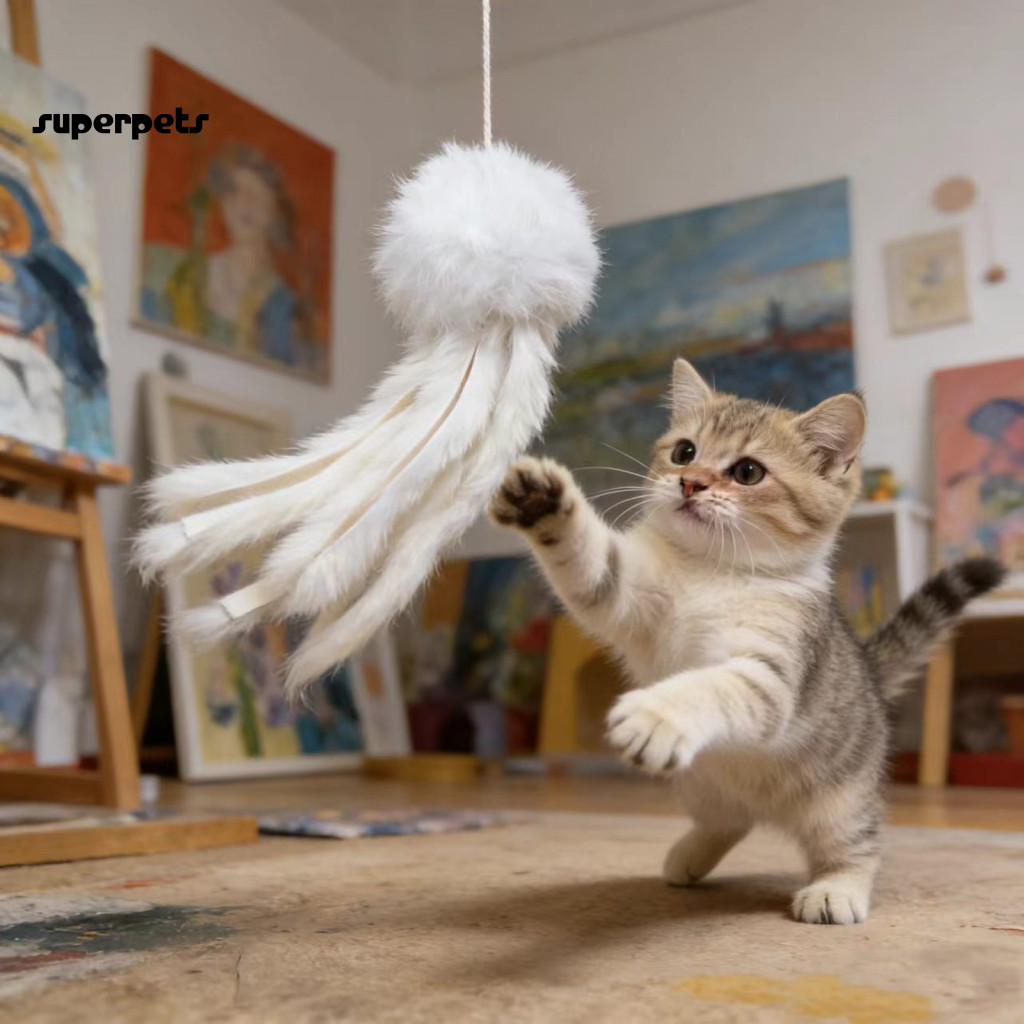 Fluffy Faux Fur Octopus Cat Wand Toy – Interactive Plush Kicker for Indoor Cats Stimulates Hunting Instincts Perfect K
