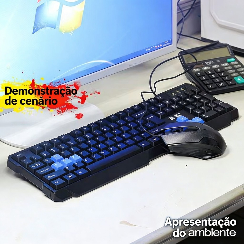Kit Teclado e Mouse Gamer X7 RGB, 7 Botões DPI 1200‑3200, Ergonômico Universal para Notebook e PC