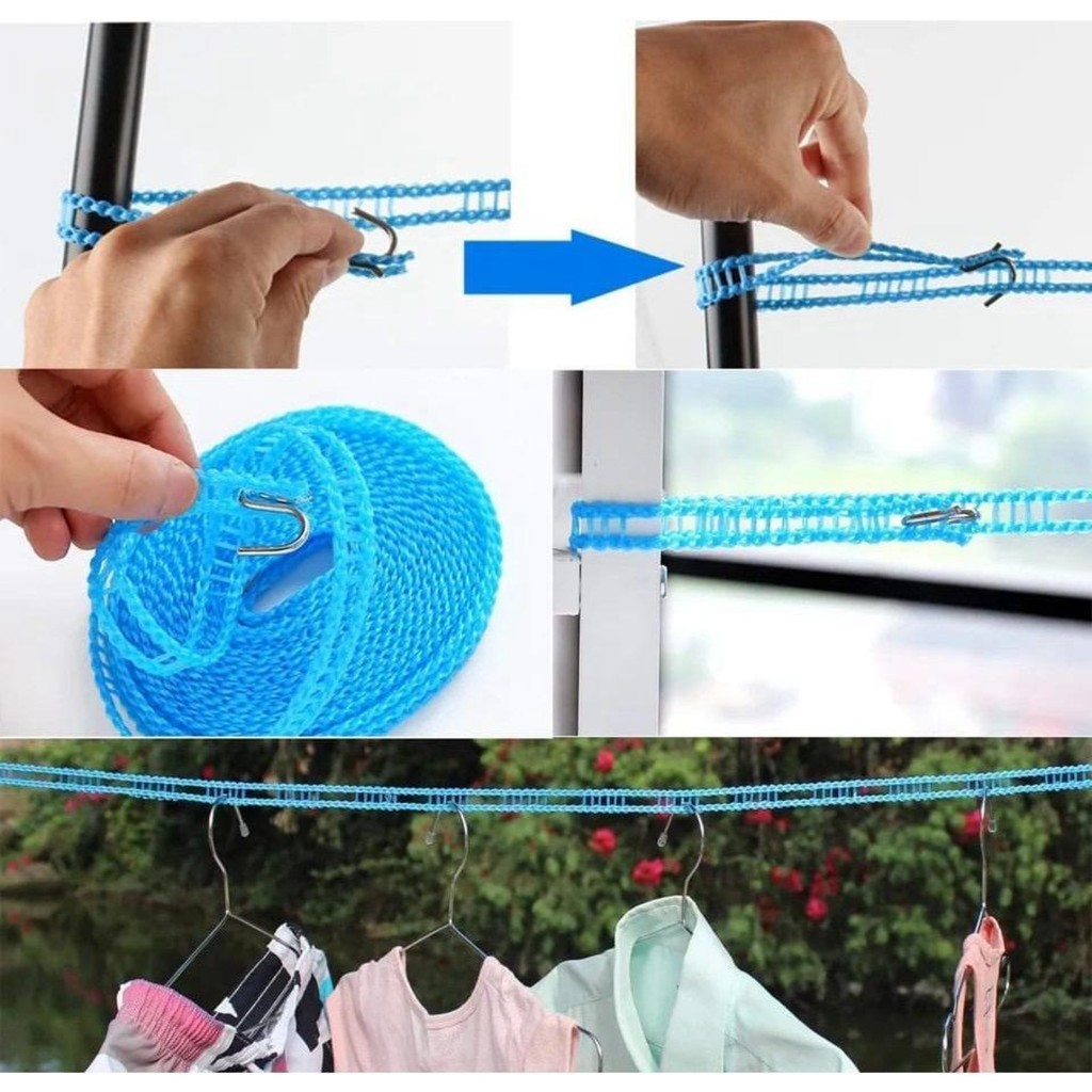 Corda de varal nylon 10M antiderrapante para cabides tamanho ajustável metros fácil instalação gancho