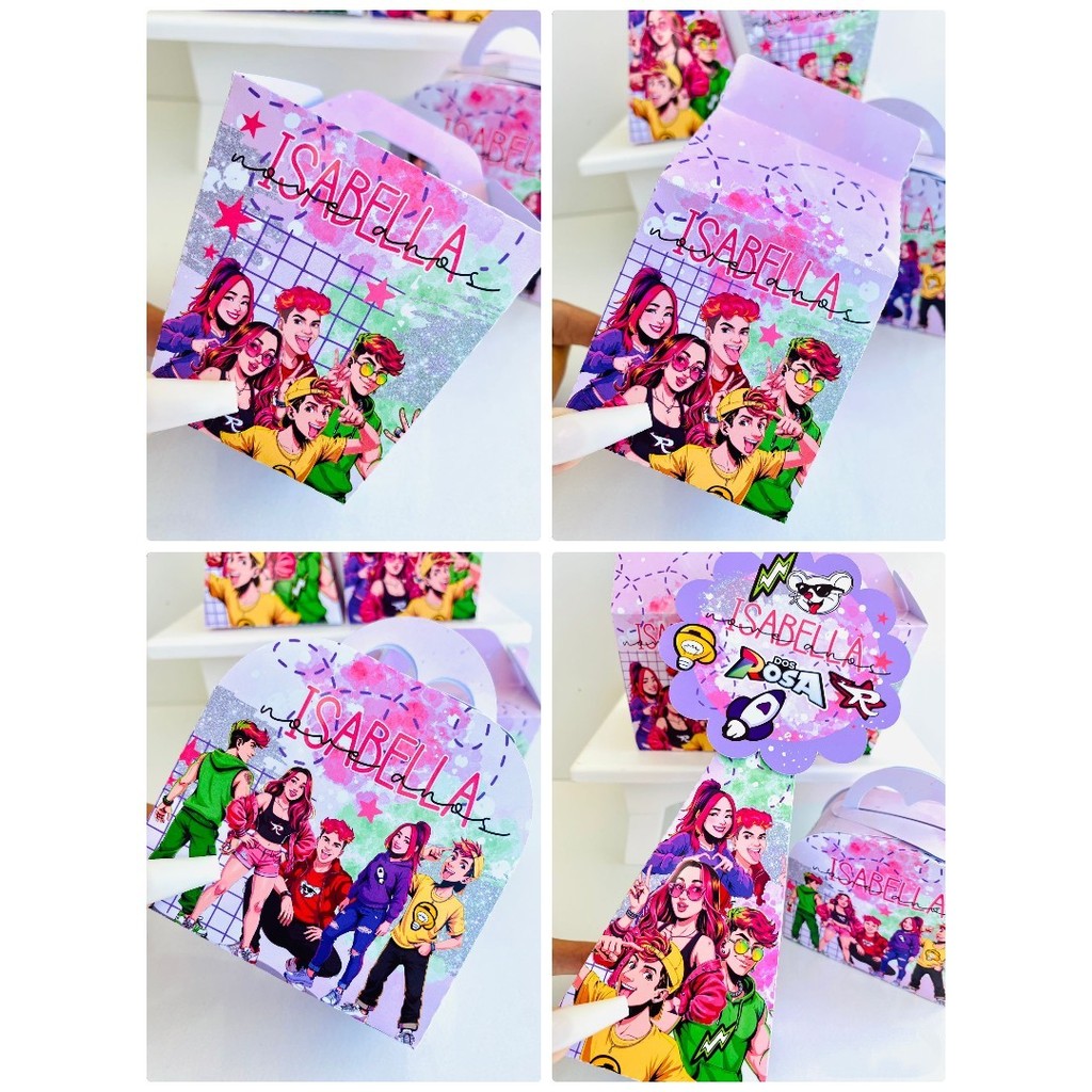 Kit Caixinhas Papelaria Personalizada Dos Rosa Emilly Vick Lembrancinha Festa Infantil DESMONTADO
