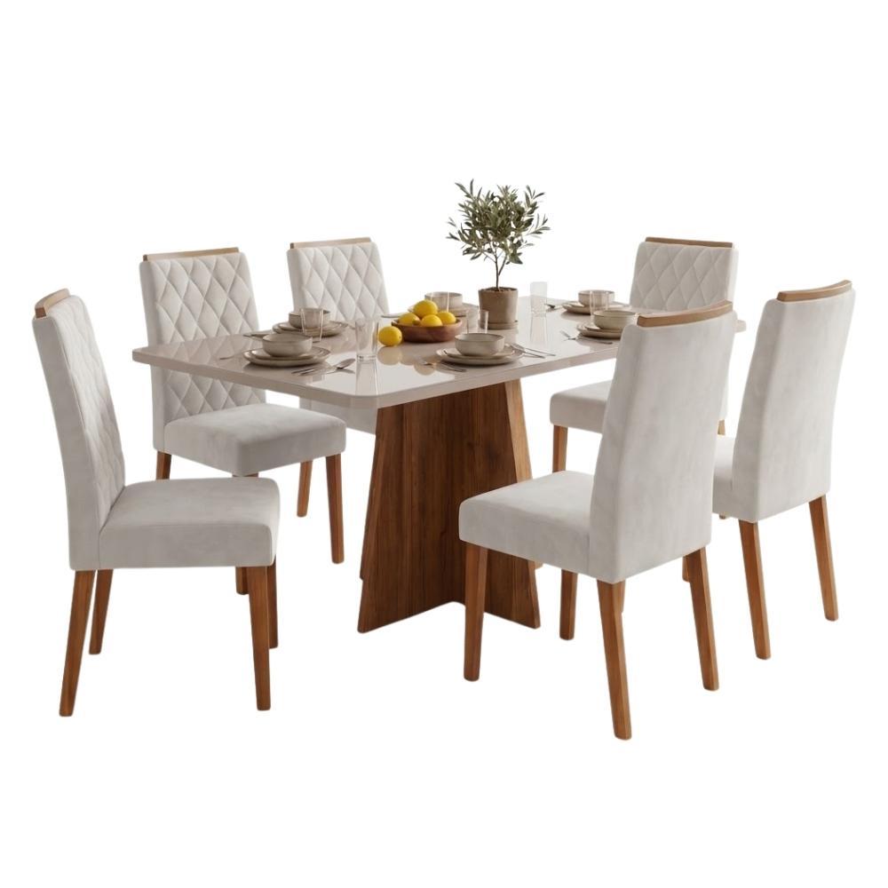 Conjunto Sala de Jantar Mesa 1,60m com Vidro Anjos 6 Cadeiras Bele