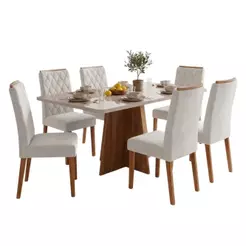 Conjunto Sala de Jantar Mesa 1,60m com Vidro Anjos 6 Cadeiras Bele