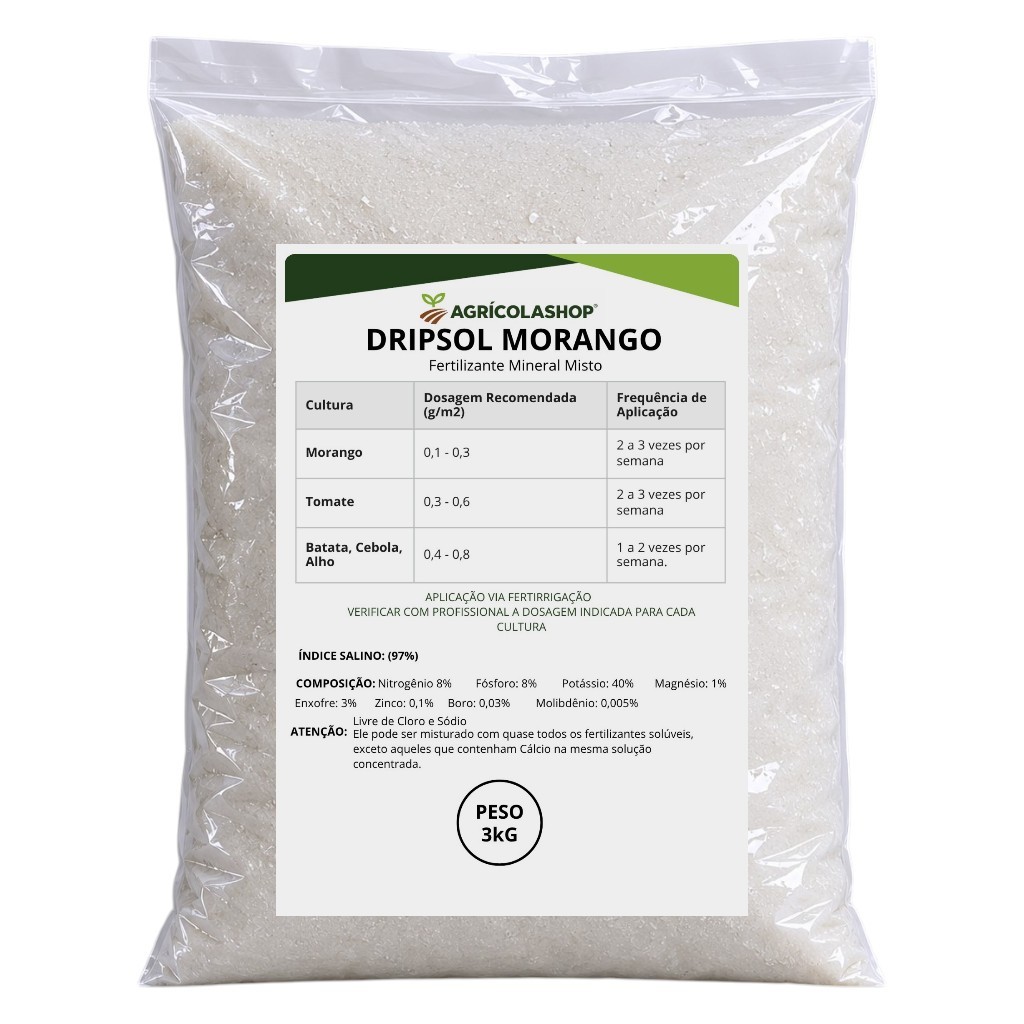 Fertilizante Dripsol Morango 3kg SQM NPK 14-07-28 - Máxima Doçura e Produtividade