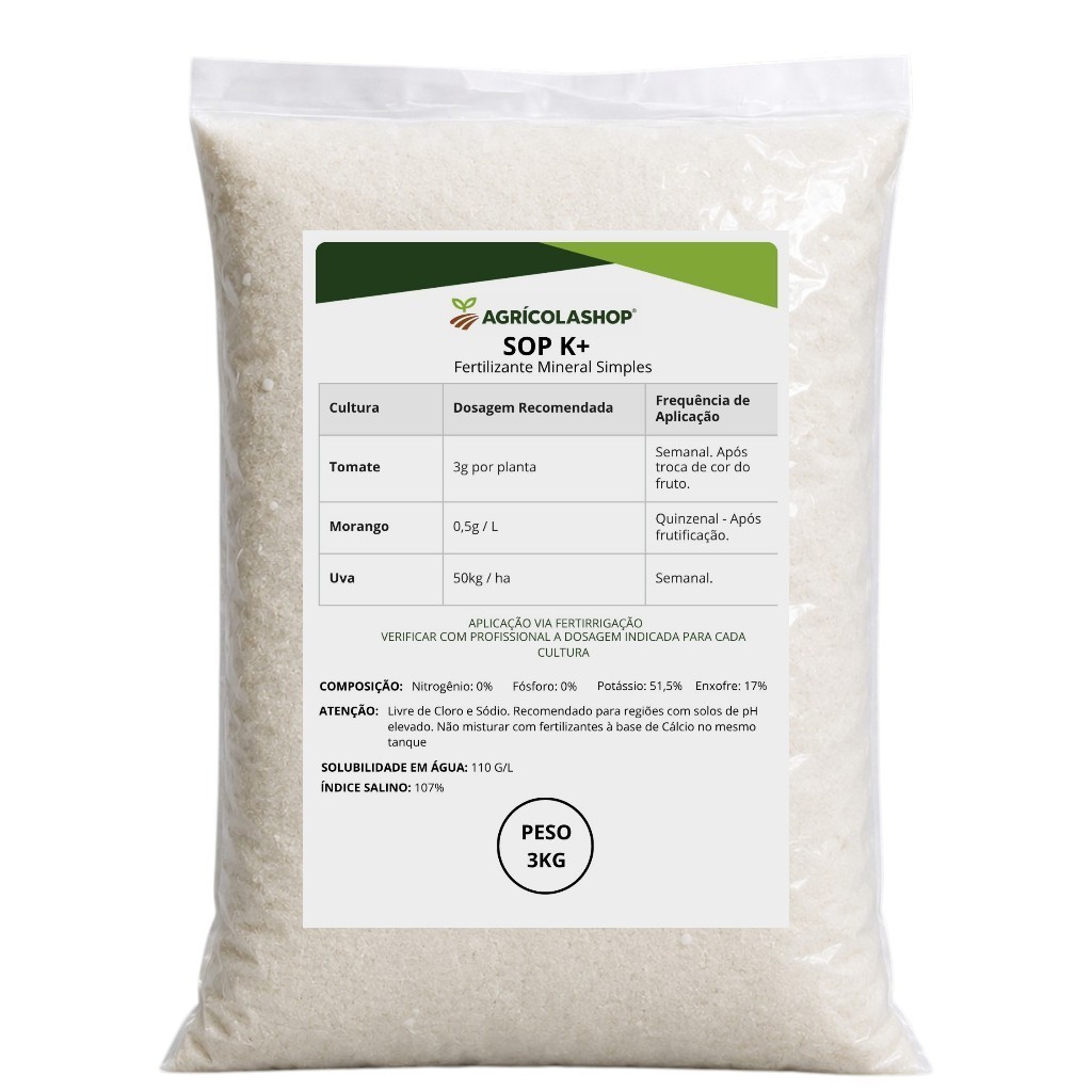 Fertilizante Premium Solúvel Sulfato De Potássio 3kg Dripsol Para Hortinhas e Lavouras