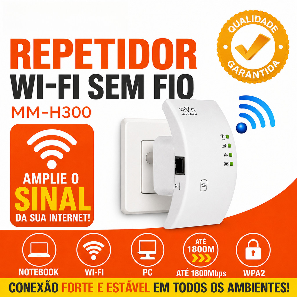 Repetidor WiFi Wireless MiniMen MM-H300 1800Mbps Amplificador de Sinal com Porta LAN e WPS