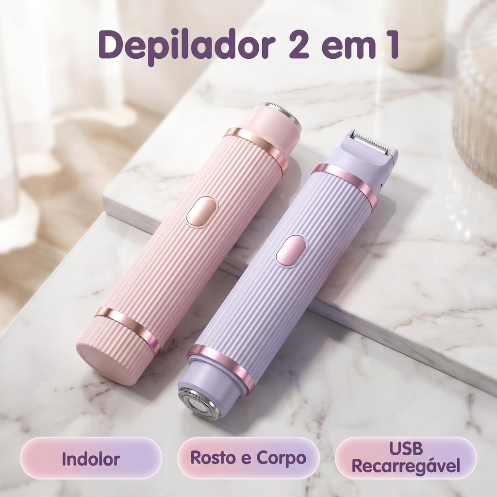 Depilador Feminino Elétrico Recarregável Removedor de Pelos Corpo e Rosto