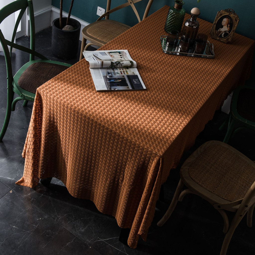 Toalha de mesa de renda retrô francesa|Toalha de mesa oca Jacquard laranja|Decoração de casa