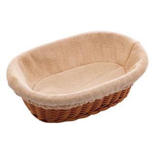 Cesta Oval com Forro Lyor de Rattan Plástico 24cm para Pães Frutas Organizador Cozinha Mesa Decoração Sala Casa Presente