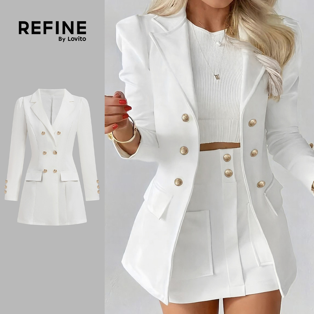 (Refine by Lovito) Blazer Elegante de Cor Branca Marfim para Mulheres Ideal para O outono/inverno Trabalho LR38L135