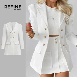 (Refine by Lovito) Blazer Elegante de Cor Branca Marfim para Mulheres Ideal para O outono/inverno LR38L135