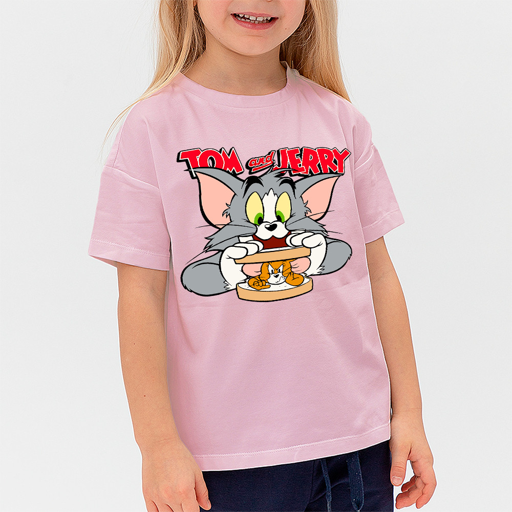 Camiseta Infantil Gato e Rato Desenho Divertido Algodão Confortável Estampada