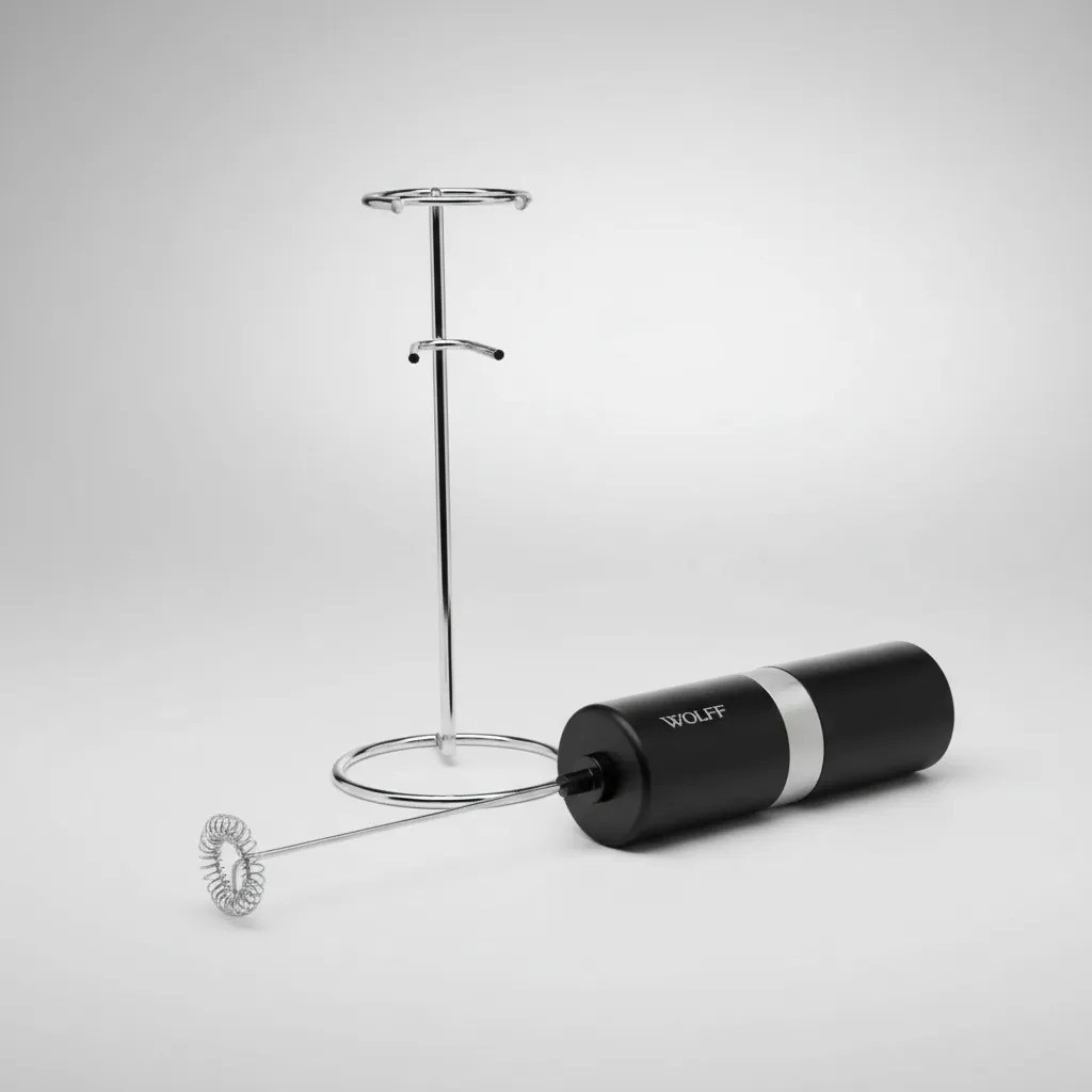 Mixer Elétrico Portátil Preto De Aço Inox Com Suporte Wolff Mixer elétrico para Bebidas Wolf