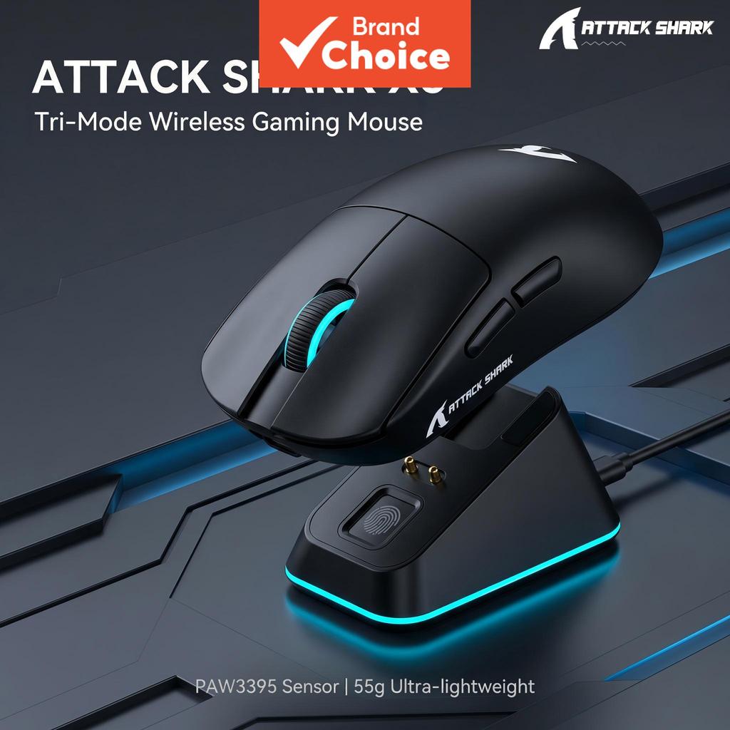 Mouse Gamer Sem Fio Attack Shark X6, 3 Modos (Com Fio/2.4G/BT5.2), Ultra-Leve 55g, Dock de Carregamento Magnético,