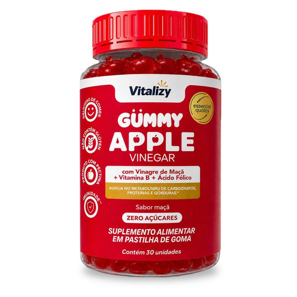 Gummy Vinagre de Maçã em Gomas 30 unidades Apple Cider Vinegar Zero Açúcar Vitalizy