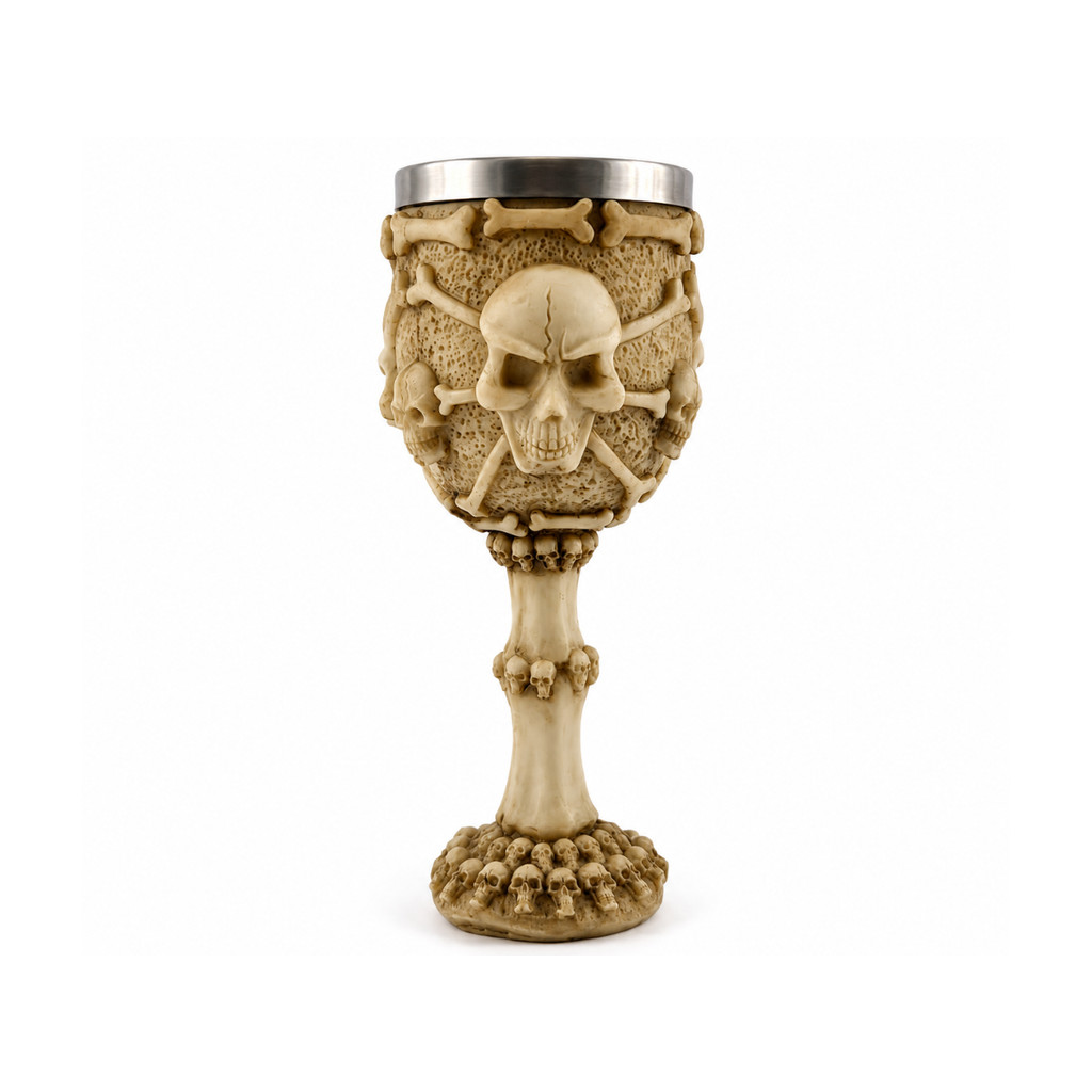 Taça Cálice Em Aço Inox e Resina 6 Caveiras Osso Crânio Medieval Rock  Colecionável Decorativo Coquetel Cerveja