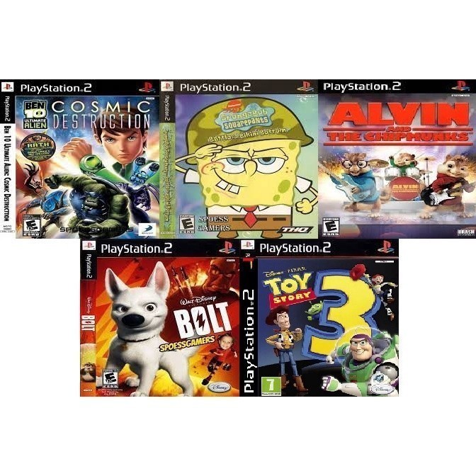 Games PS2 5 Jogos  Ben 10 Bob Esponja Bolt Toy Story Alvin e os Esquilos infantil PLAY 2