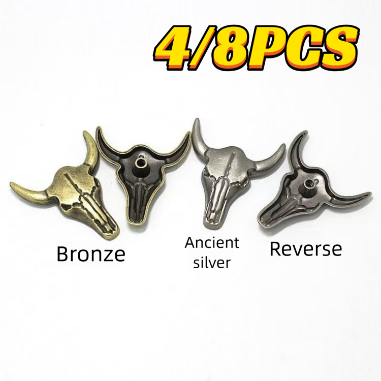 4/8 Pçs Vintage Touro Crânio Concho Botões De Metal Cabeça Vaca Parafusos Decorativos Rebites Fixadores Studs Para Artes
