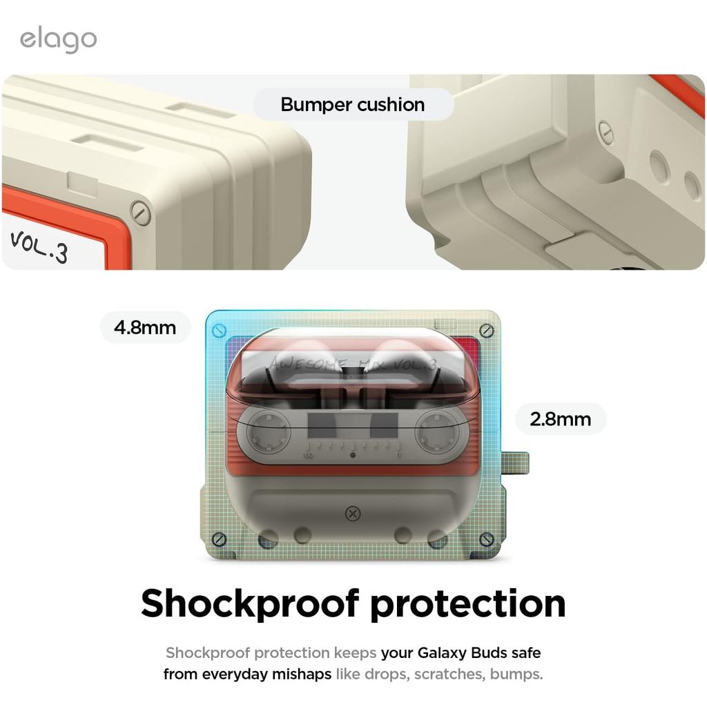 elago Compatível Com Capa Samsung Galaxy Buds 3 Pro E 3 FE , Design De Fita Cass