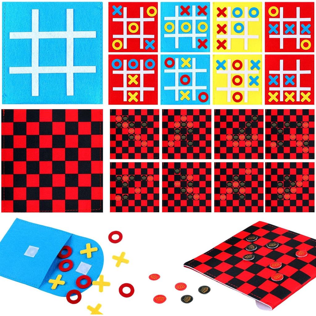 Liliful 30 Pack Tic Tac Toe Board Game 2 in 1 Checkers Game Sets Classic Educational Toy Tic Tac Toe Portable Felt with 