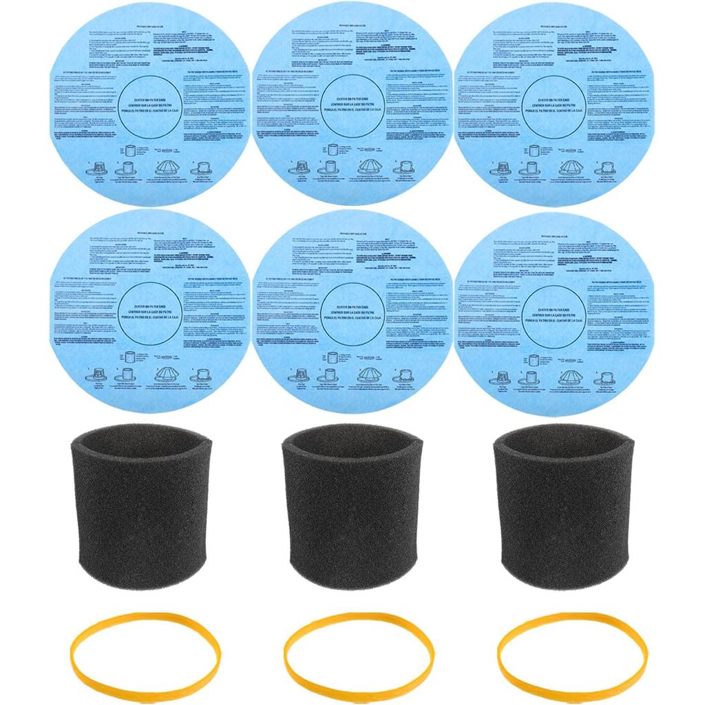 6 unidades de Filtros de Disco de Papel Seco 90107, 3 unidades de Bandas de Retenção, 3 unidades de Filtros de Espuma 90