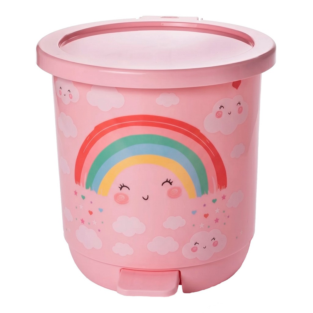 Lixeira Infantil Arco-Íris Rosa 6,5 Litros Cesto Com Pedal E Balde Removível - Plasútil
