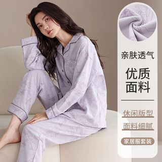 2025 estilo nacional novo estilo primavera outono feminino puro algodão pijamas Cardigan lapela mangas compridas pode us