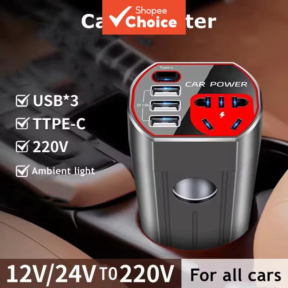 Carregador Veicular Universal Pesado 200W Inversor 12V/24V para 220V Tipo-C USB QC3.0
