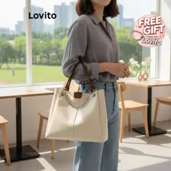Lovito Casual Bolsa de Ombro Texturizada Feminina de Alta Capacidade para o Dia a Dia LFA04285