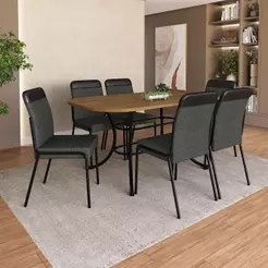 Conjunto de Sala de Jantar 6 Cadeiras Montreal Carraro Freijó Preto