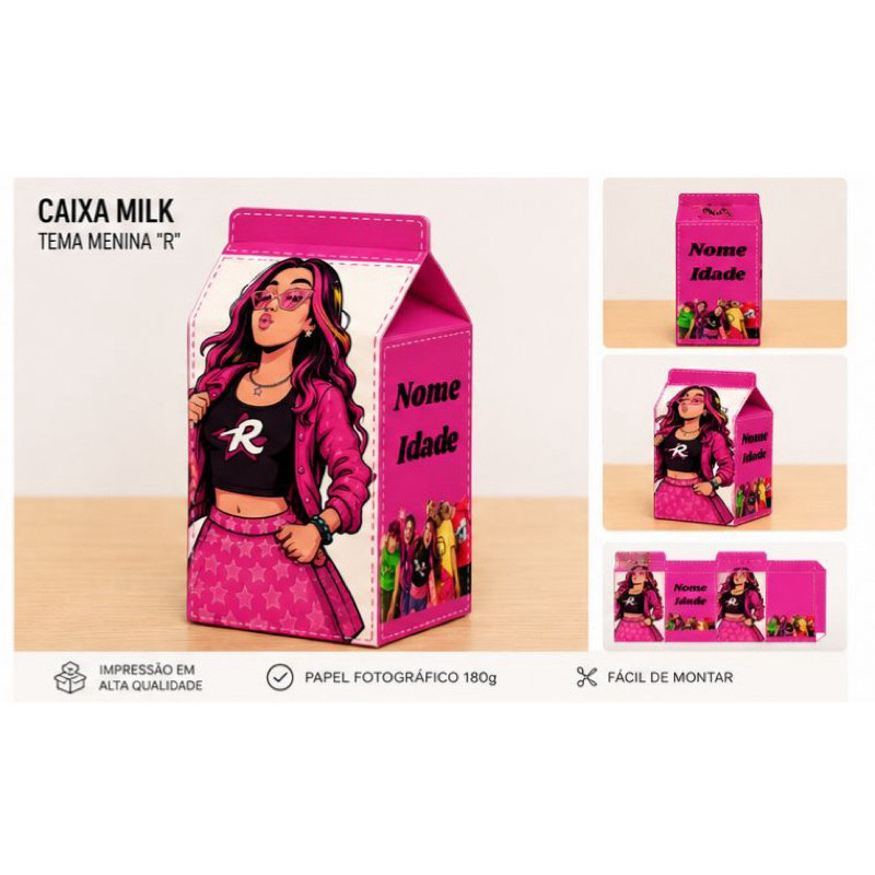 Kit 30 UNIDADES Caixa MILK MENINA R personalizada lembrancinha para festas, aniversario, infantil, chá de bebe e adultos